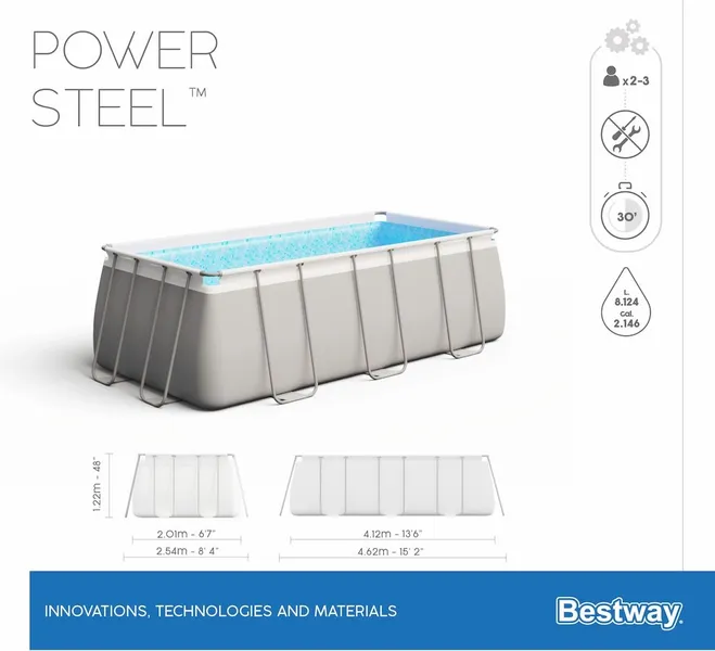 Bestway Power Steel Rectangular Zwembad - 412 X 201 X 122 Cm - Met Zandfilterpomp En Accessoires - Afbeelding 7